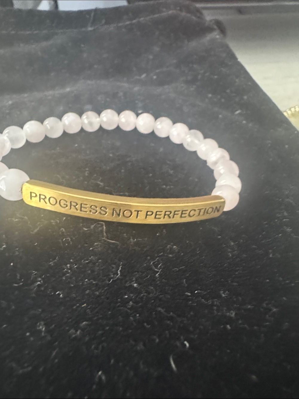 Rose Quartz Beaded Bracelet with Gold Bar - Progress Not Perfection